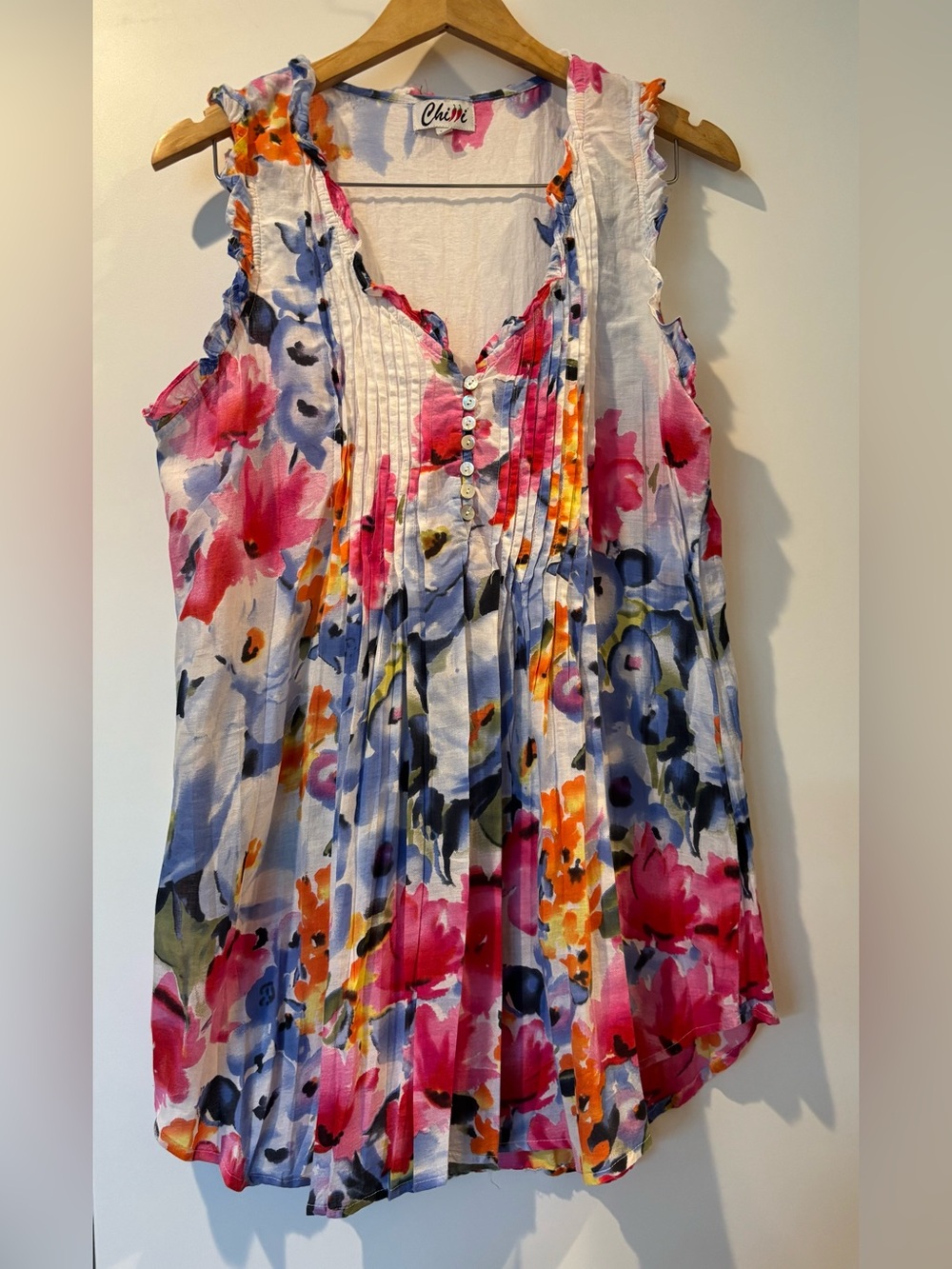 Chilli 100% cotton sleeveless floral printed blouse size M new without tags!